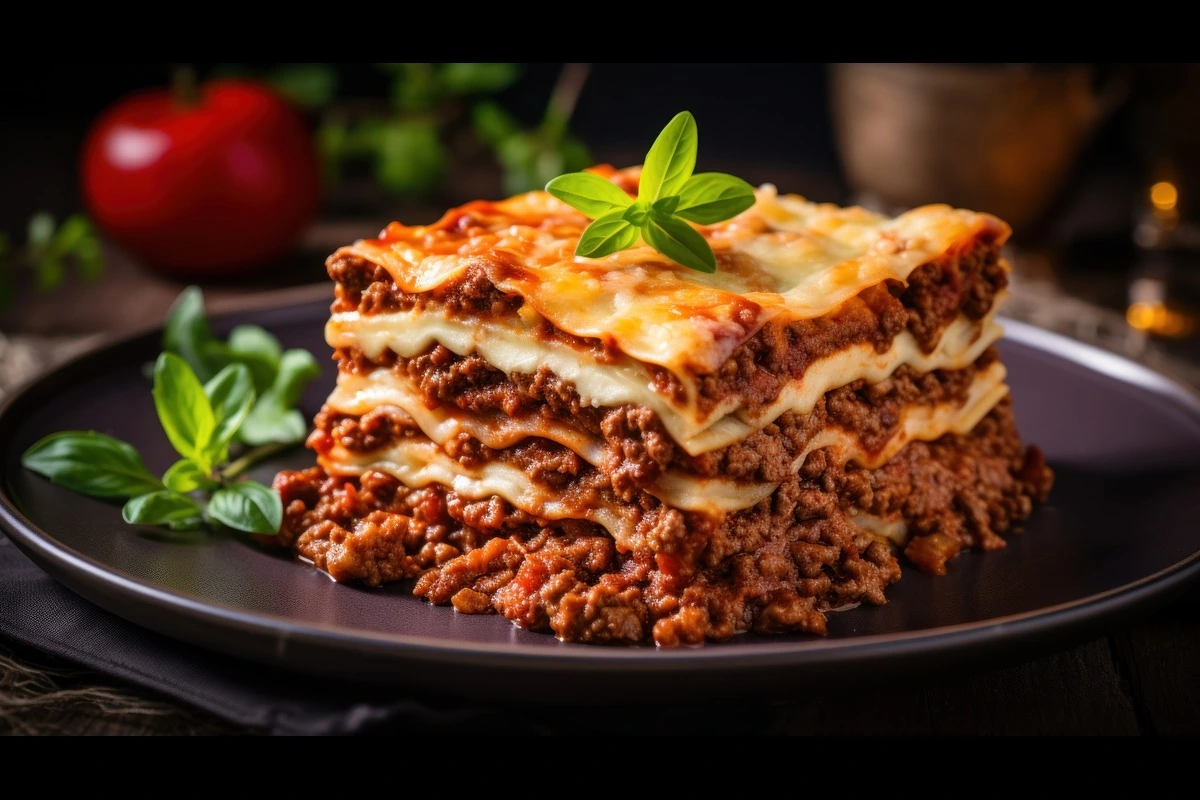 Gluten-free lasagna noodles on a white plate with fresh basil.