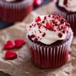 A smooth, creamy Red Velvet Pots de Crème topped with whipped cream and chocolate shavings.